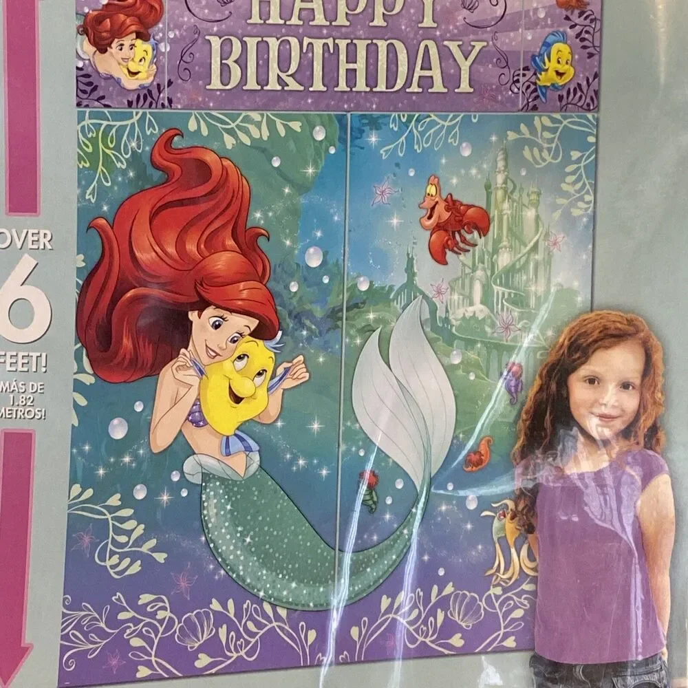 Disney PRINCESS Ariel Mermaid HAPPY BIRTHDAY party GIANT BACKDROP DECORATING KIT